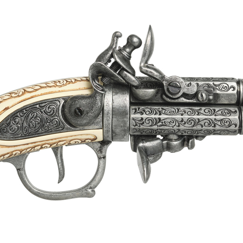 XVIII 18th century 3 barrel augsburg pistol 1775 - trigger, hammer and flint