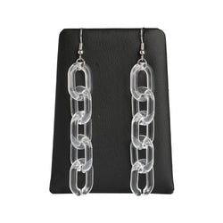 Clear tranparent acylic chain dangly earring on black display stand