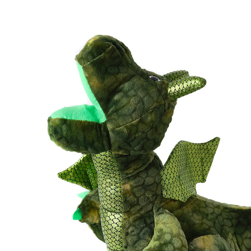 Plush green dragon puppet-left side face profile