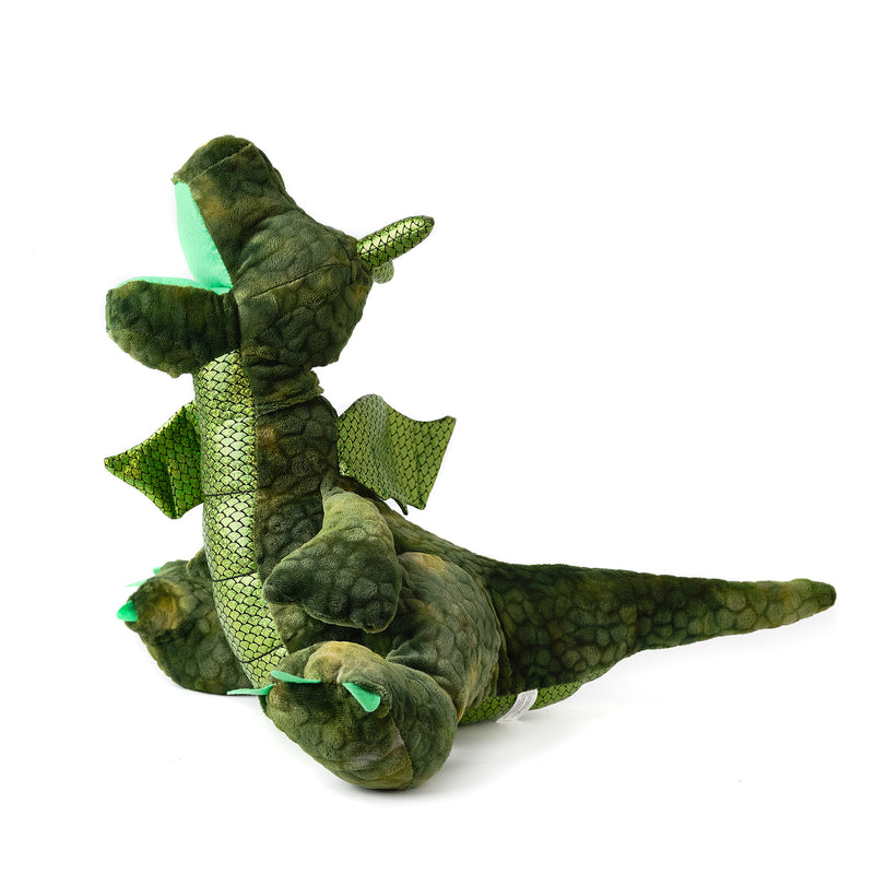 Plush green dragon puppet-left side full profile