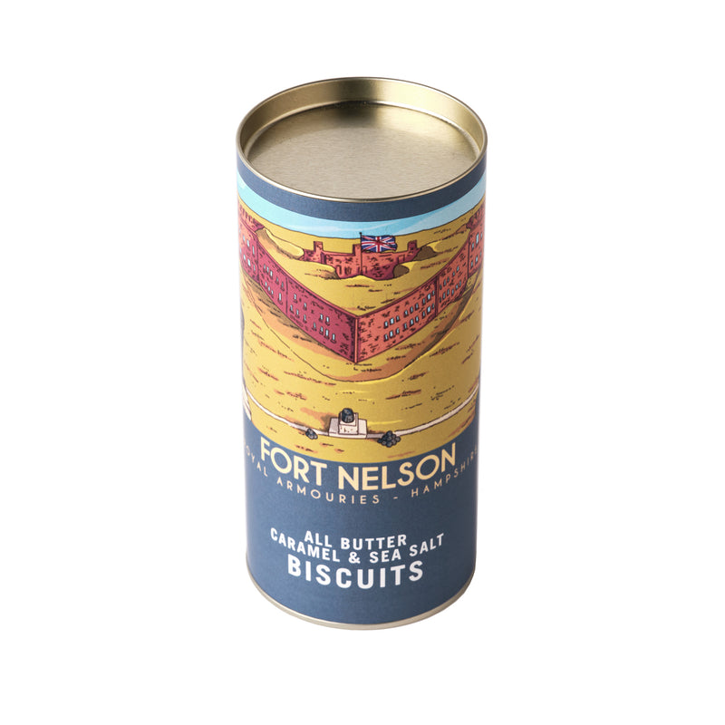 Fort Nelson - All Butter Caramel and Sea Salt Biscuits vintage style tin from above