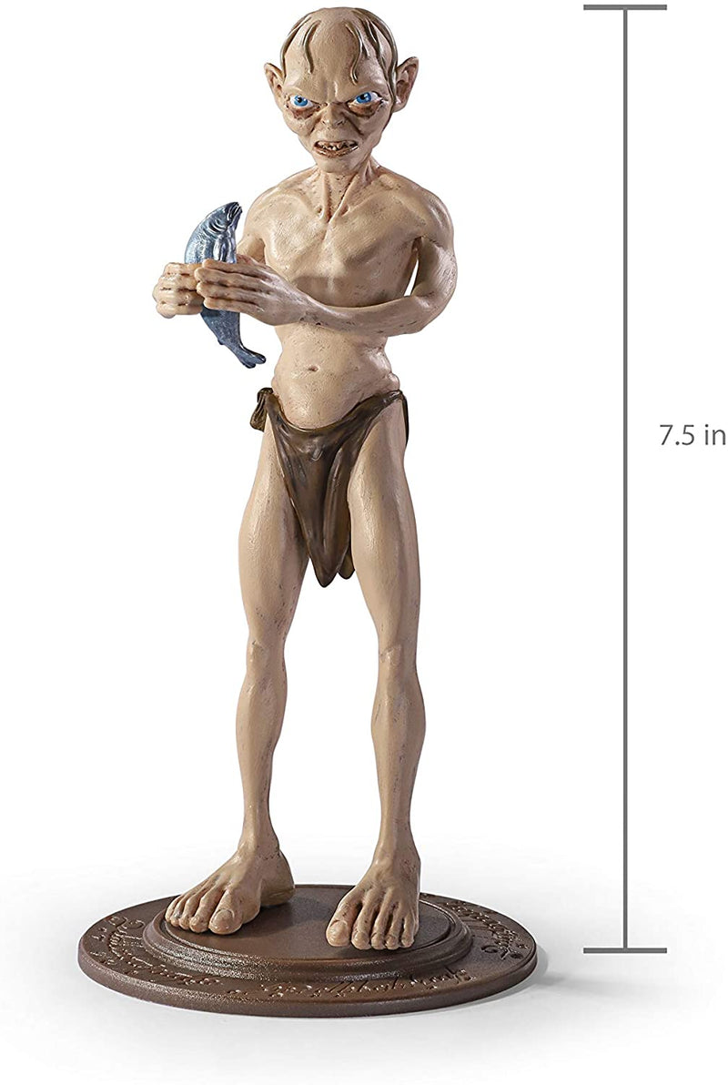 Gollum Bendyfig holding fish next to straight line labelled 7.5 inches