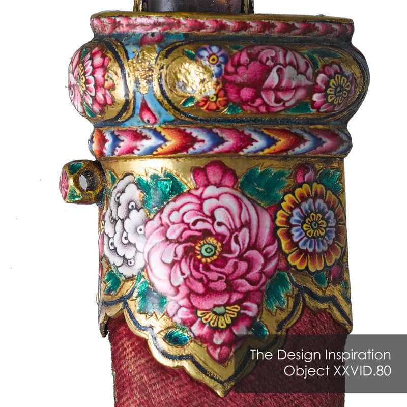 Royal Armouries Collection Object XXVID.80 - Indian Dagger - Close up of floral detail on decorative scabbard