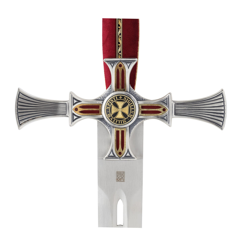 Knights Templar Sword replica hilt, crossguard and pommel close up detail back view