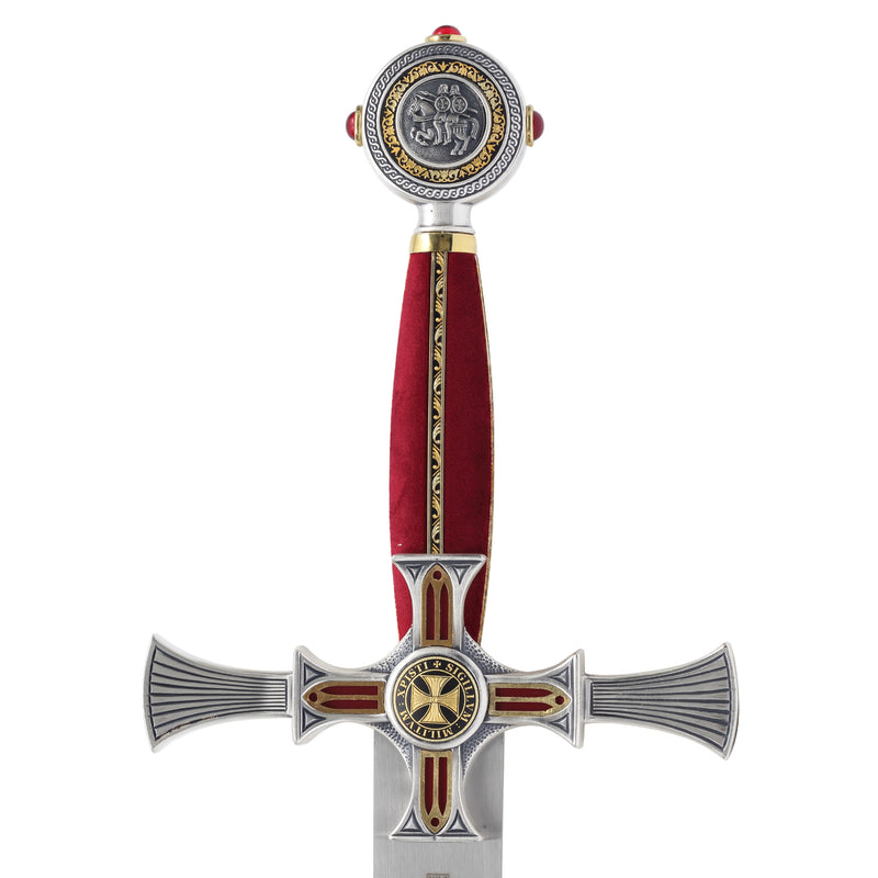 Knights Templar Sword replica hilt, crossguard and pommel close up detail