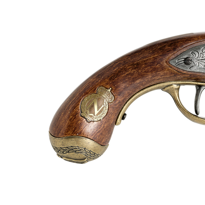 Napoleon pistol replica handlegrip with insignia close up detail