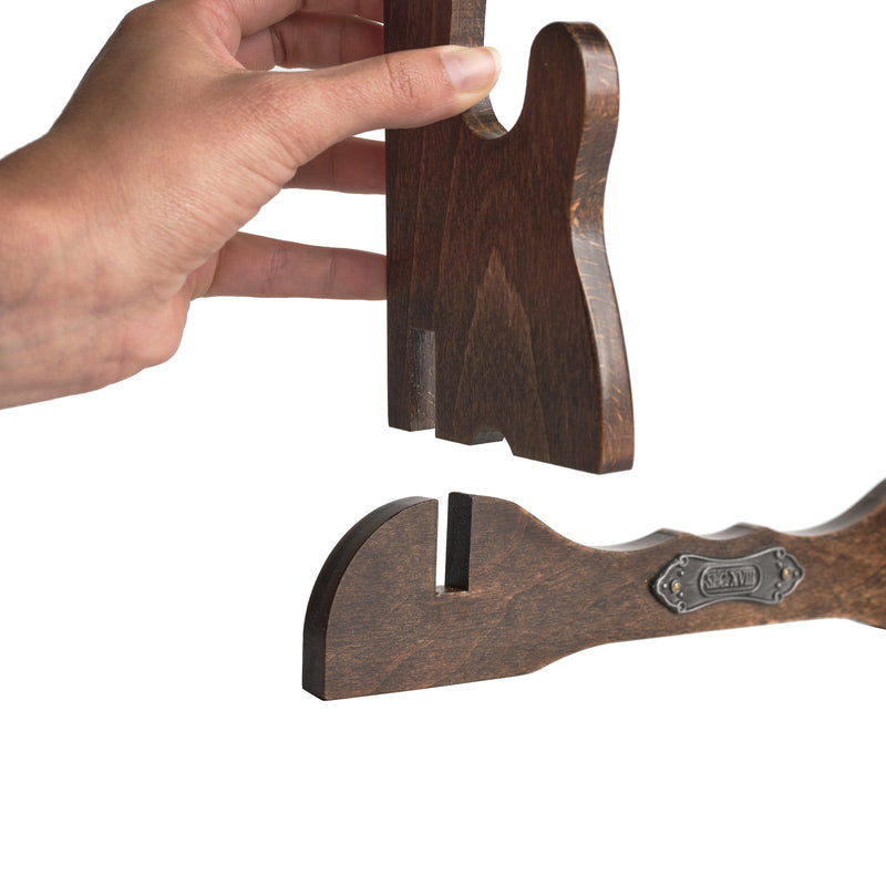 wooden one-gun replica flintlock pistol stand - assembly demonstration
