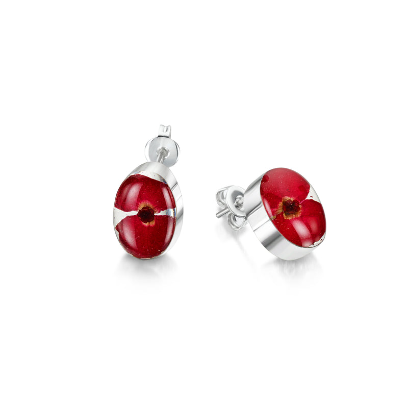 Oval poppy stud earrings