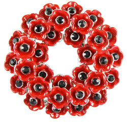 Poppy wreath enamel brooch