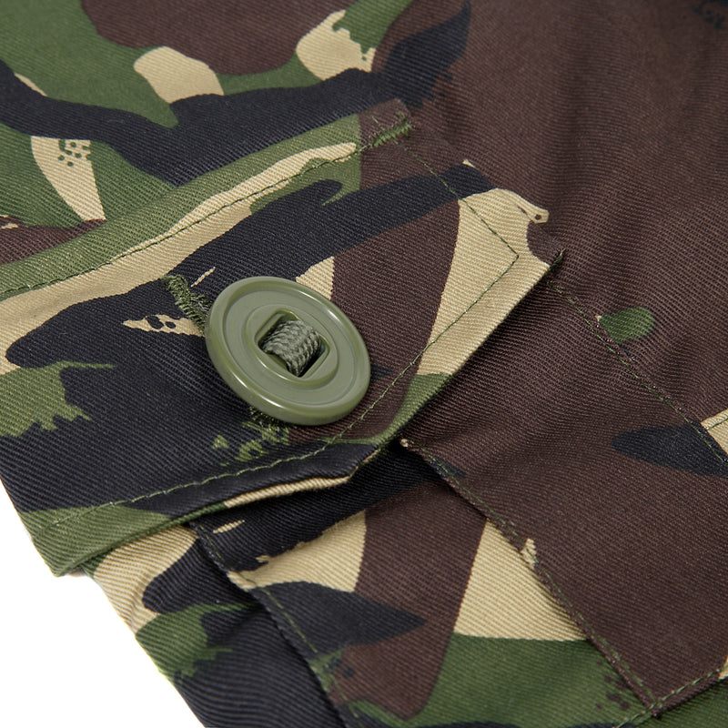 Children's camo trousers in woodland design pocket detail