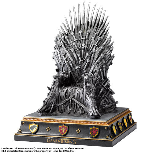 Iron Throne Bookend on stand decorated with house heraldry