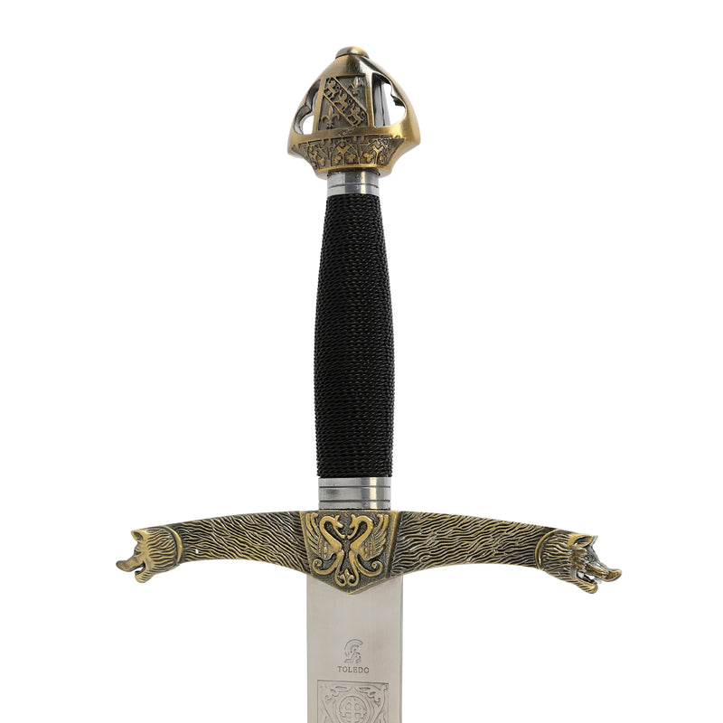 Lancelot replica sword hilt crossguard and pommel detail