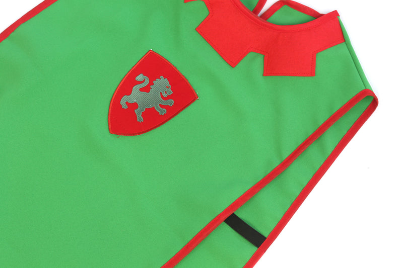 Children's medieval tabard in green and red emblem detail