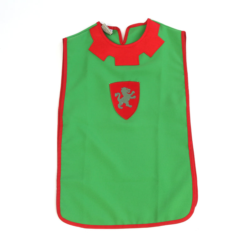 Children's medieval tabard in green and red front view