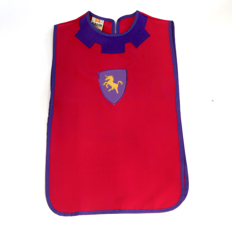 Children's medieval tabard in pink and purple front view