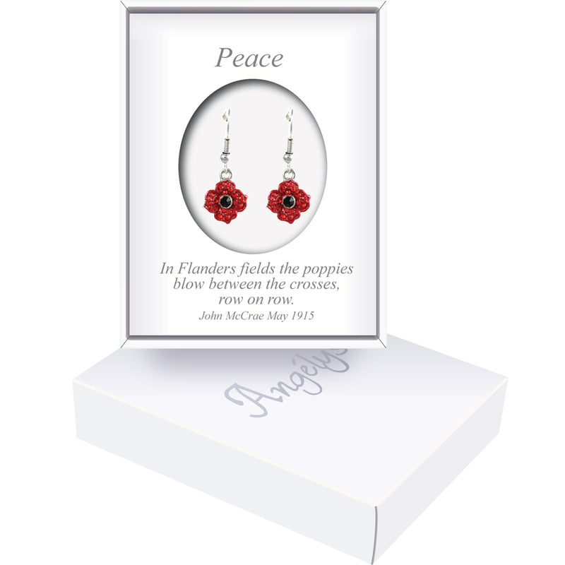 Poppy drop earrings red enamel with red stones in branded box