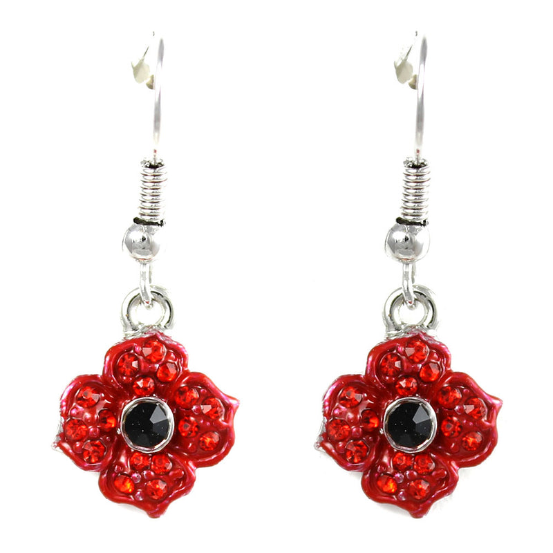 Poppy drop earrings red enamel with red stones