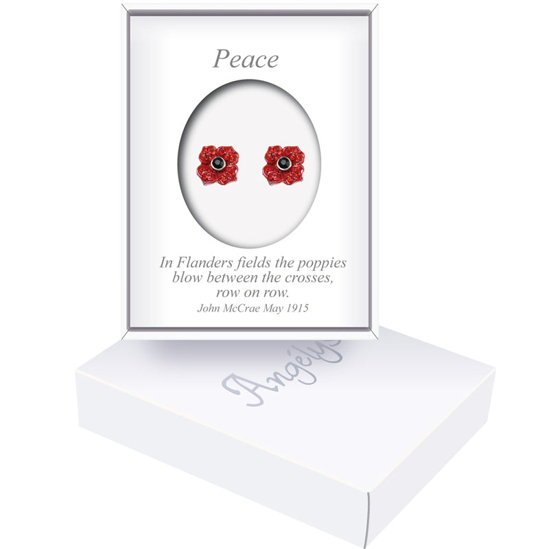 Poppy stud earrings red enamel with red stones in branded box