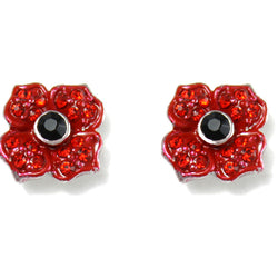 Poppy stud earrings red enamel with red stones