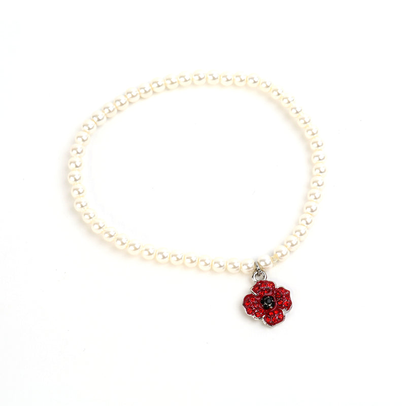Poppy charm bracelet with faux pearl band