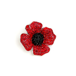 Large red enamel poppy brooch with red inlaid paste stones