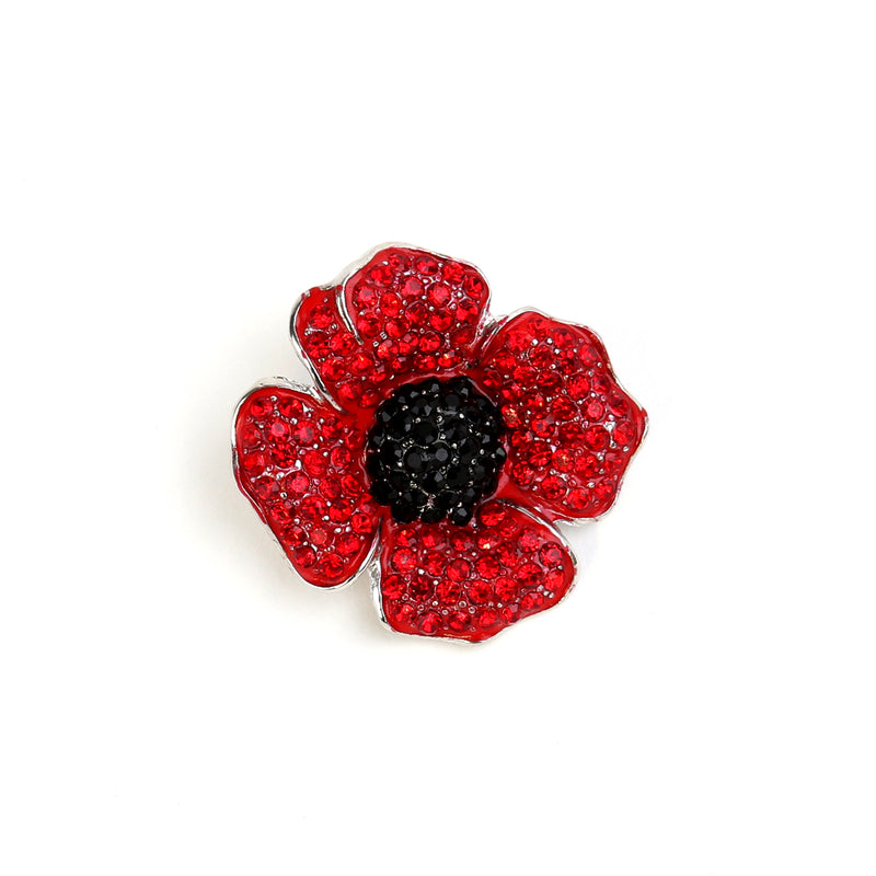 Large red enamel poppy brooch with red inlaid paste stones