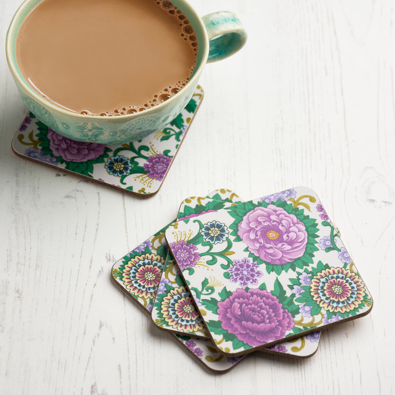 Indian dagger collection floral coasters with mug of tea
