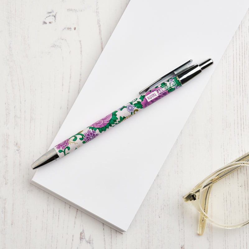 Indian dagger collection floral shopping pad open with pen on desk