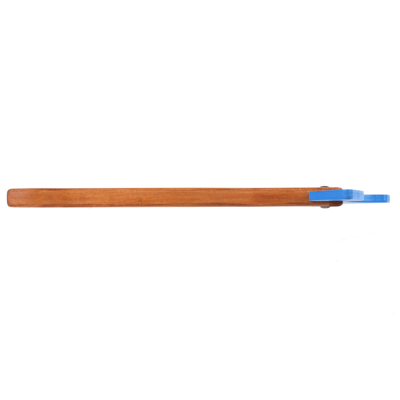 Wooden axe in blue view of edge