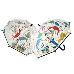 White spellbound umbrella with illustrated fantasy characters- both colour variants