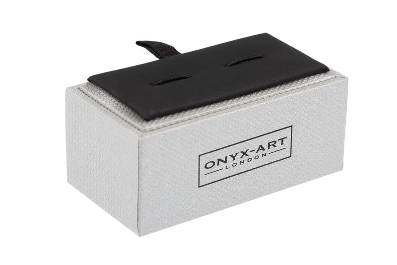 silver effect Tank cufflinks pair onyx-art box with padded cushion