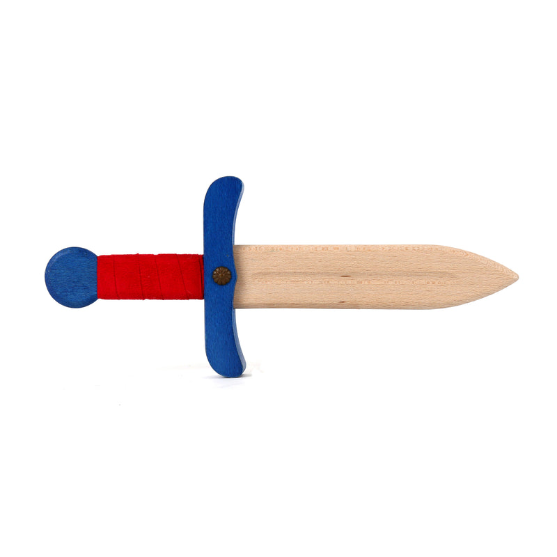 Wooden dagger blue and red unsheathed