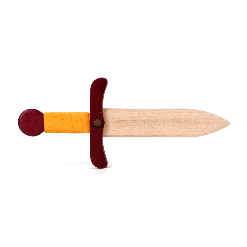 Wooden dagger burgundy and mustard unsheathed 