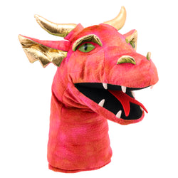 Large red dragon hand puppet right side view