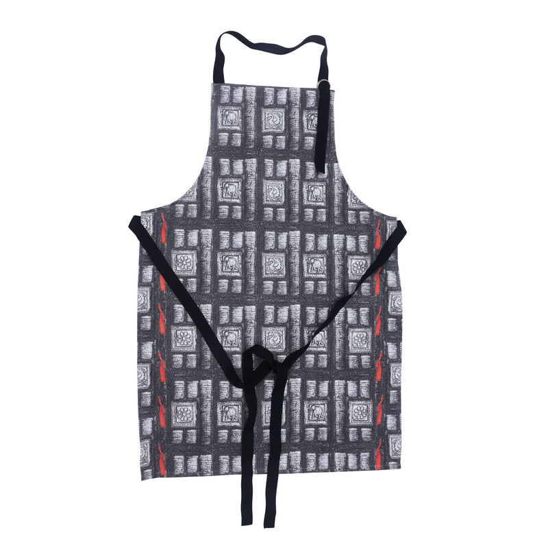 Grey and red elephant armour print apron full view