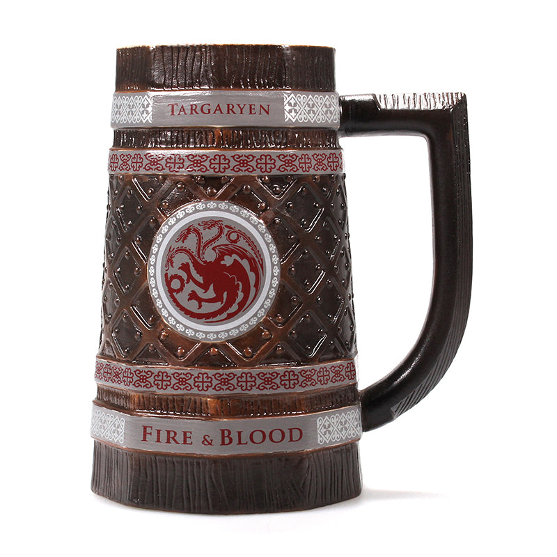 Game of Thrones House targaryen 'fire &blood' decal wooden effect stein mug right side view