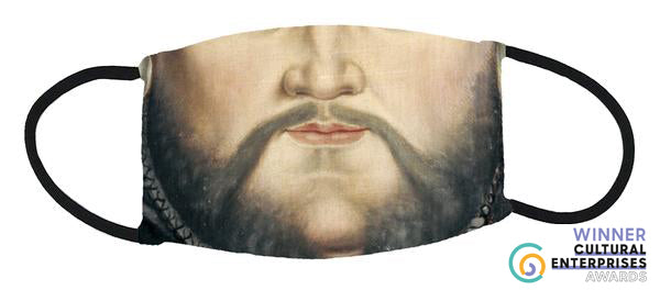 Henry VIII cloth face covering full view with cultural enterprises awards winner logo