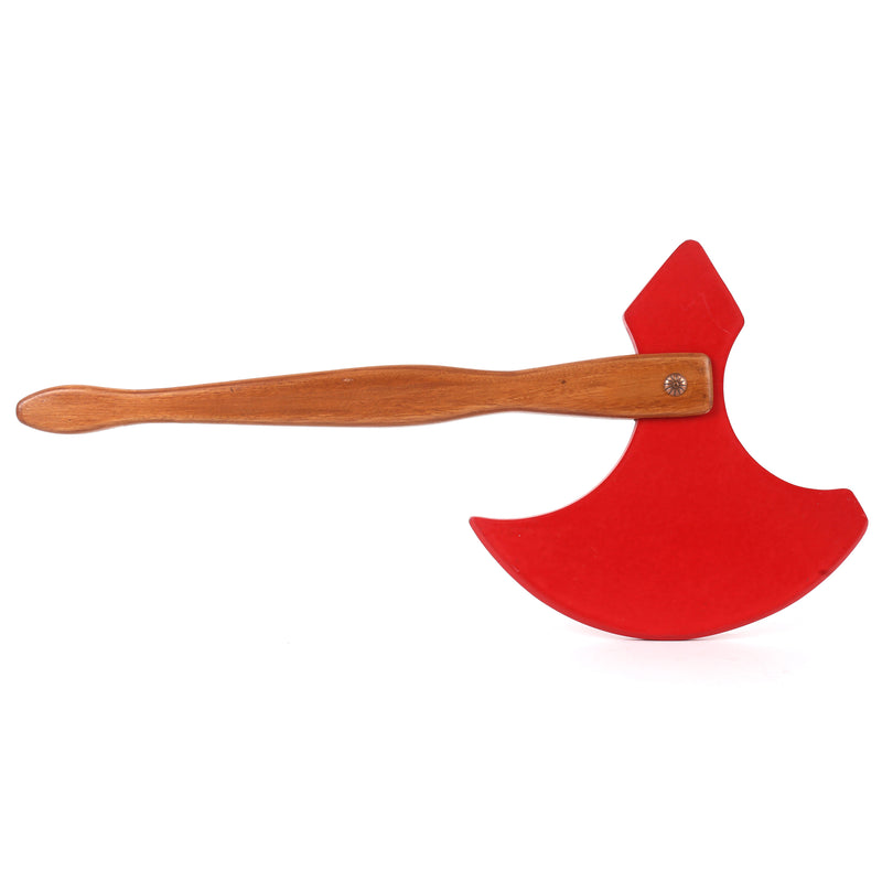 Wooden axe in red right side view