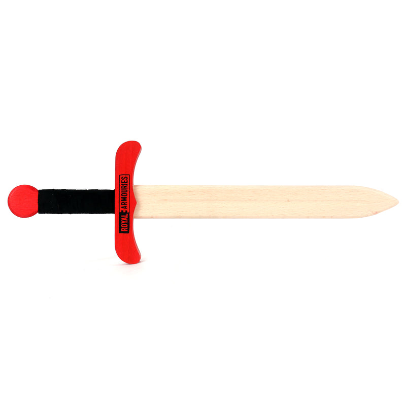 Colourful wooden sword Black and Red unsheathed logo side
