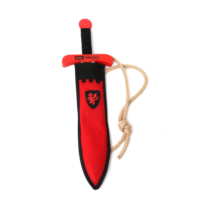 Colourful wooden sword with scabbard Black and Red sheathed