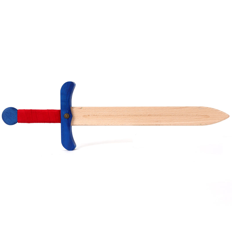 Colourful wooden sword Blue and Red unsheathed