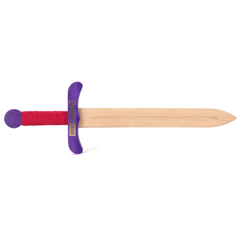 Colourful wooden sword Pink and Purple unsheathed logo side