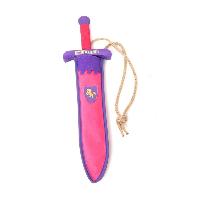 Colourful wooden sword with scabbard Pink and Purple sheathed