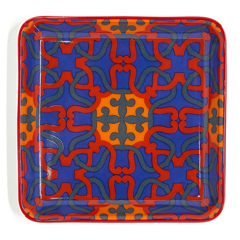 Vegabond Porcelain Plate square orange red and blue plate