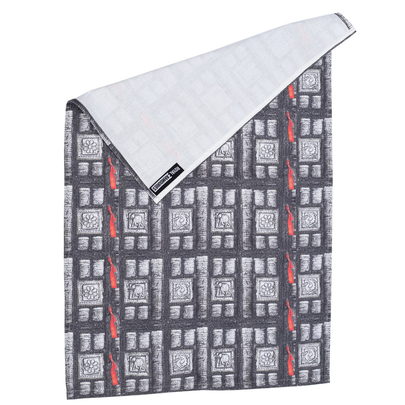 Grey and red elephant armour print tea towel folded