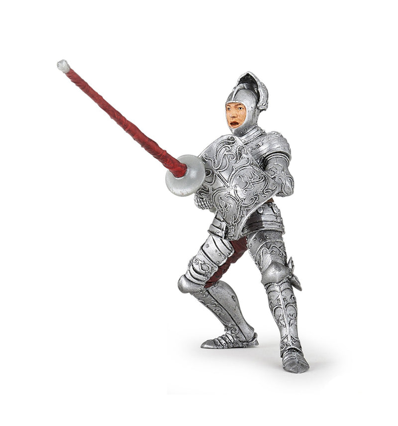 Papo knight figure in full armour with a red lance with visor up