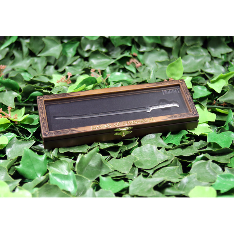 Thranduil’s sword letter opener in wooden display box on a bed of ivy