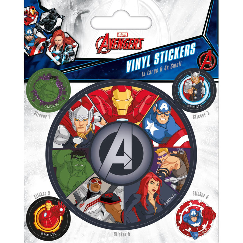 Marvel Avengers vinyl stickers in packaging with character illustrations.