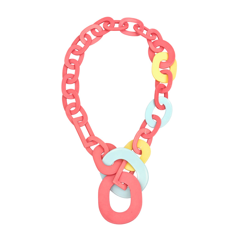 pink, yellow and blue pastel acrylic chain necklace, linked
