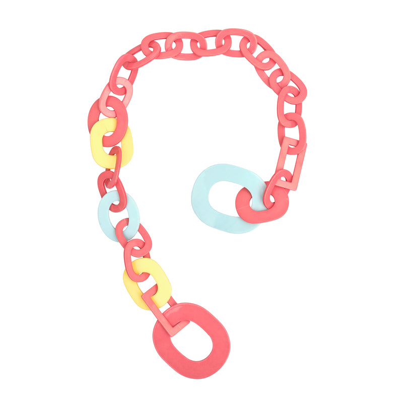 pink, yellow and blue pastel acrylic chain mail necklace
